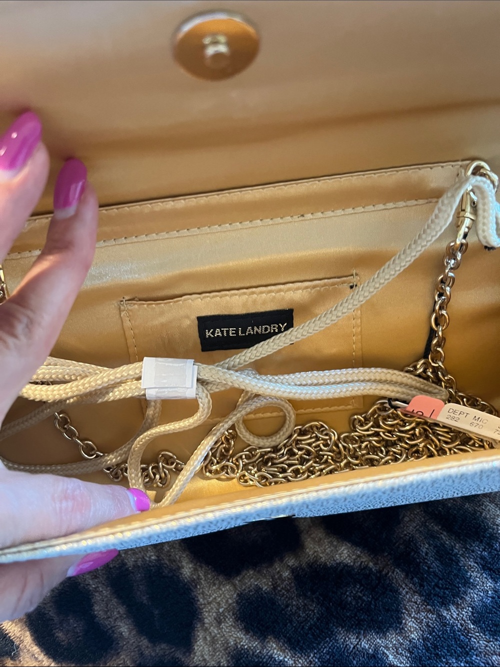 Kate Landry Champagne Gold Evening Clutch with Crystal Teardrop Accent - Picture 2 of 4